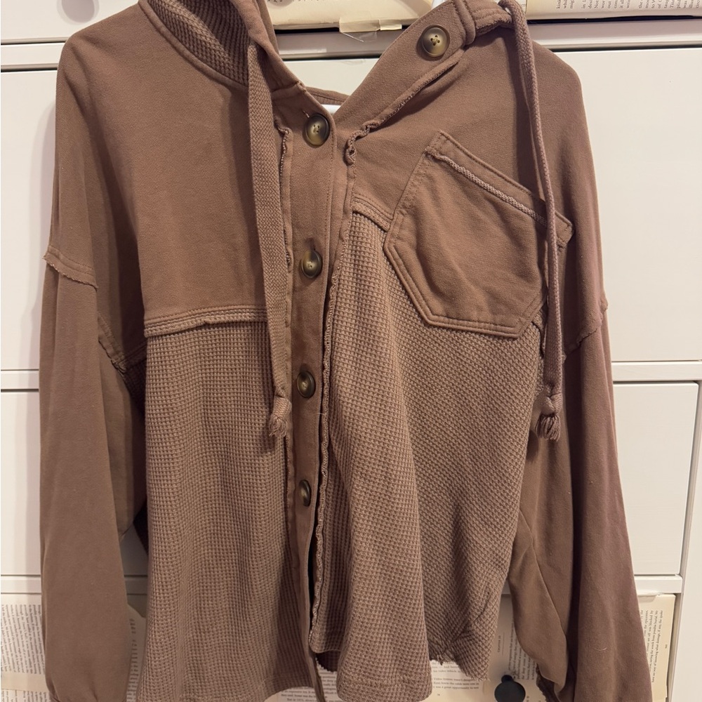 Brown Button-Up Hoodie